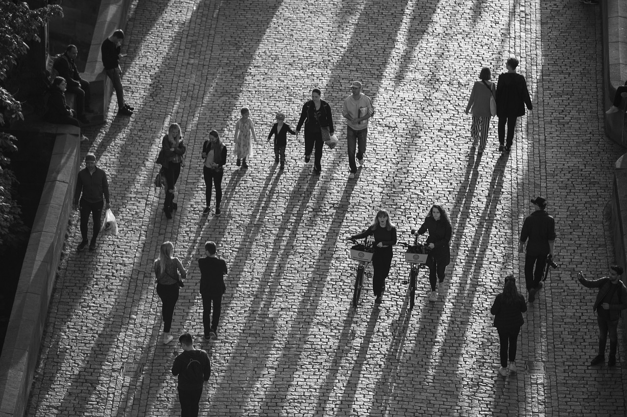 people, street, walking